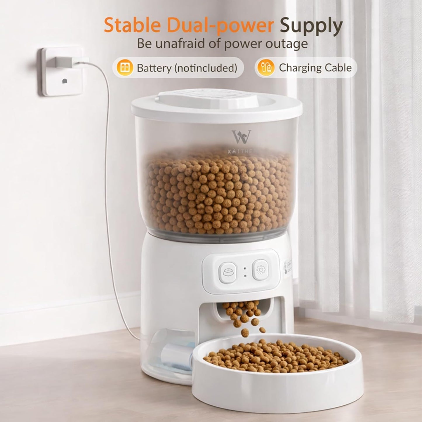 Wi-Fi Automatic Cat Feeder, Timed Dry Food Dispenser, App-Programmable Portion Control, Up To 10 Meals Per Day, Dual Power Supply, Suitable For Cats And Small Dogs