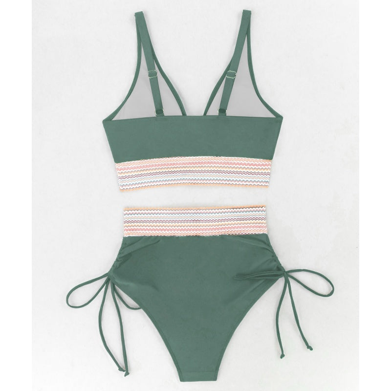 Women's High Waisted Bikini Sets Two Piece Tummy Control Swimsuit Color Block Bathing Suits