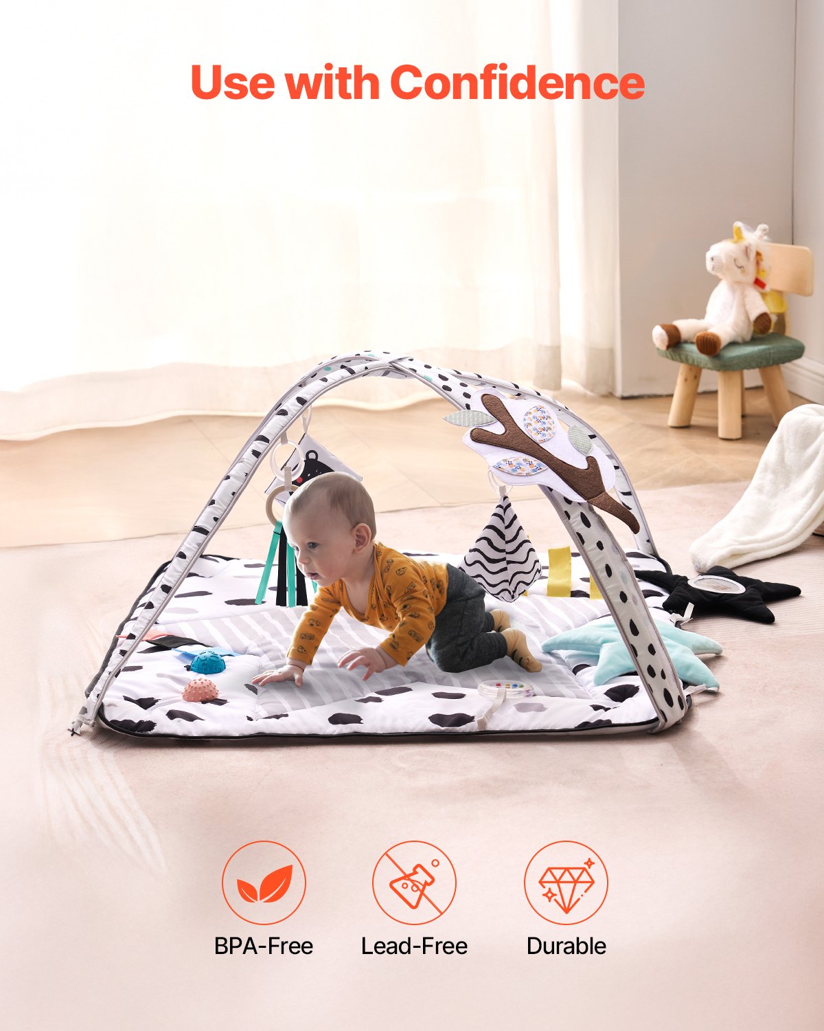 Baby Play Gym Mat Tummy Time Activity Mat With 6 Sensory Toys