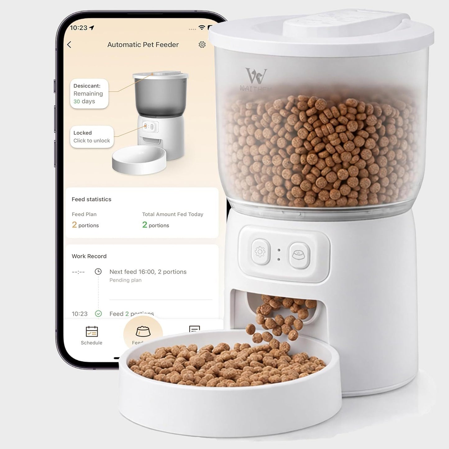 Wi-Fi Automatic Cat Feeder, Timed Dry Food Dispenser, App-Programmable Portion Control, Up To 10 Meals Per Day, Dual Power Supply, Suitable For Cats And Small Dogs