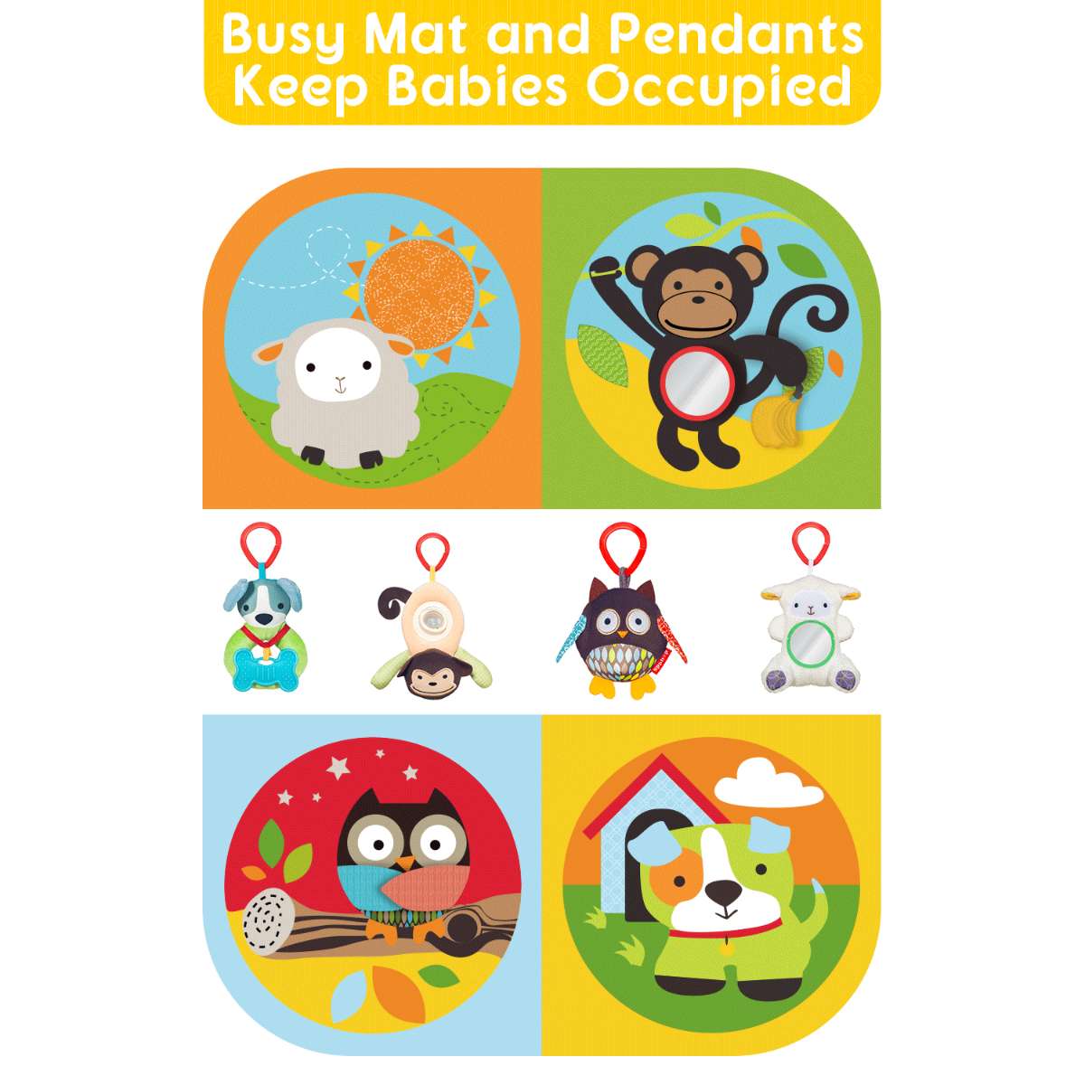 Baby Play Mat Zoo Theme Sensory Infant Toys Keep Baby Occupied Toddler Activity Gym Develop Neck Strength Play Gym For Babies 0-6 Months Washable Baby Gyms  Playmats