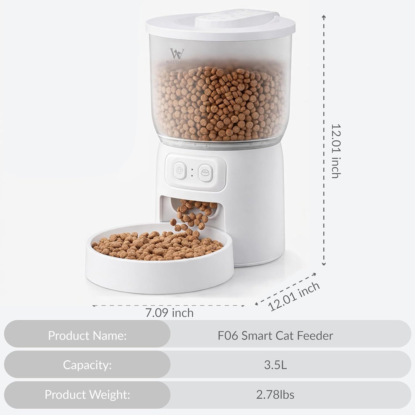 Wi-Fi Automatic Cat Feeder, Timed Dry Food Dispenser, App-Programmable Portion Control, Up To 10 Meals Per Day, Dual Power Supply, Suitable For Cats And Small Dogs