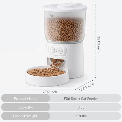 Wi-Fi Automatic Cat Feeder, Timed Dry Food Dispenser, App-Programmable Portion Control, Up To 10 Meals Per Day, Dual Power Supply, Suitable For Cats And Small Dogs