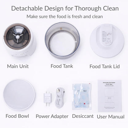 Wi-Fi Automatic Cat Feeder, Timed Dry Food Dispenser, App-Programmable Portion Control, Up To 10 Meals Per Day, Dual Power Supply, Suitable For Cats And Small Dogs