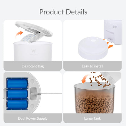 Wi-Fi Automatic Cat Feeder, Timed Dry Food Dispenser, App-Programmable Portion Control, Up To 10 Meals Per Day, Dual Power Supply, Suitable For Cats And Small Dogs